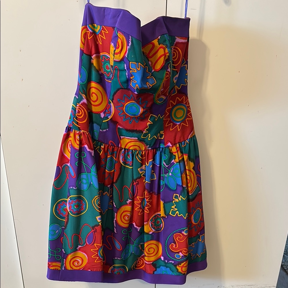 Saks Fifth Avenue Orange and Purple Strapless Sundress